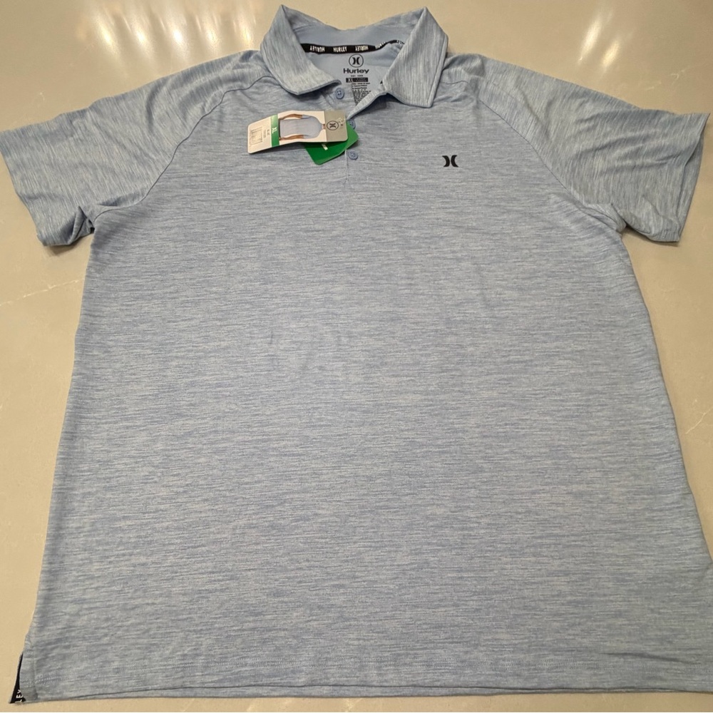 NWT Hurley Men’s Light Blue Heather Polo Shirt, XL